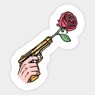 Holding Gun With Rose Sticker